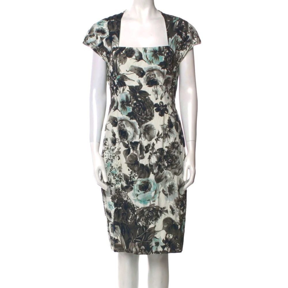 ESCADA•Floral Print Cap Sleeve Midi Sheath Dress